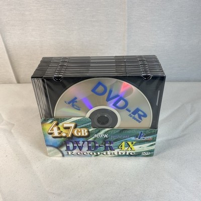 DVD-R 4X RECORDABLE 4.7GB 120 MIN. 10PK Slim Case K Hypermedia New Sealed