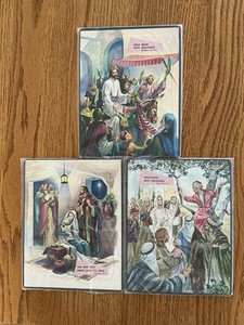 3 Vintage Children’s Frame-tray Puzzles Jesus Bible Stories 10-11 Pc 7”x9” NEW
