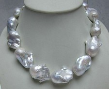 HUGE NATURAL GENUINE SOUTH SEA WHITE BAROQUE PEARL NECKLACE 18''