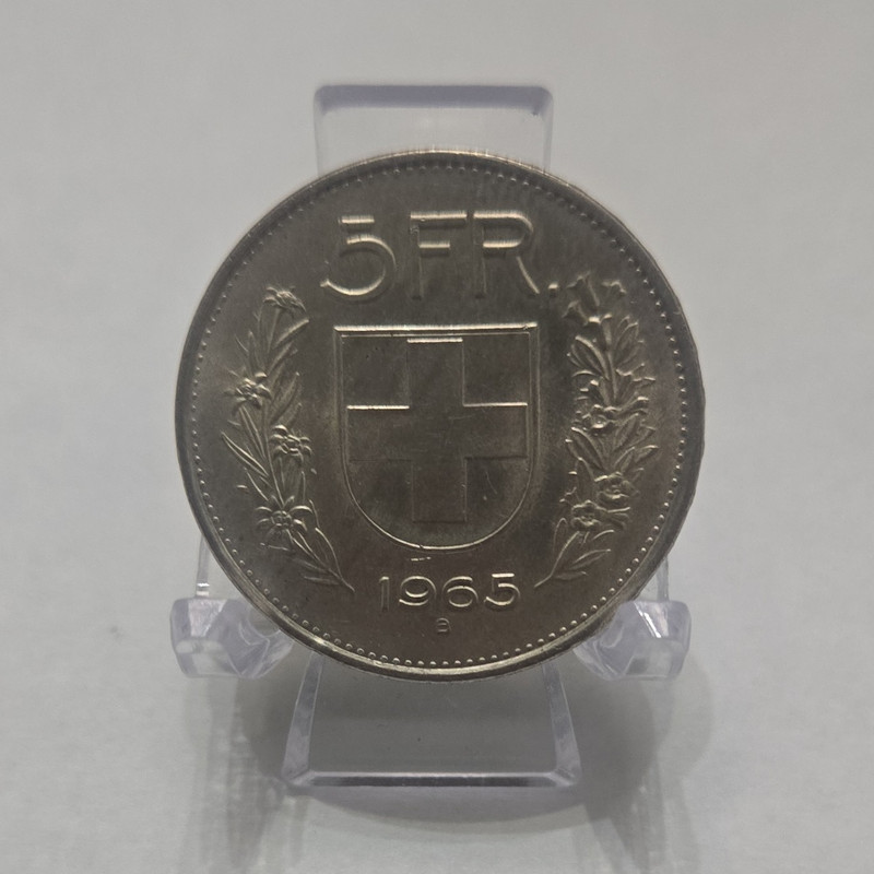 Switzerland 1965 5 Francs  83.5% Silver, Over 12 Grams Of Silver!