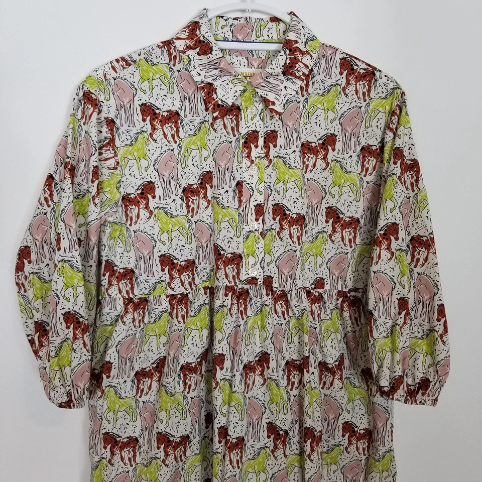 Vestido Camisa Anthropologie Maeve The Bettina Estampado Caballo Taupe En Niveles XS Pequeño Foto 3 de 4