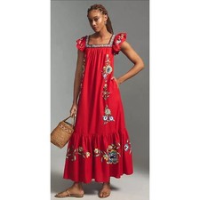 FARM Rio Floral Embroidered Square Neck Maxi Dress Womens Small Anthropologie
