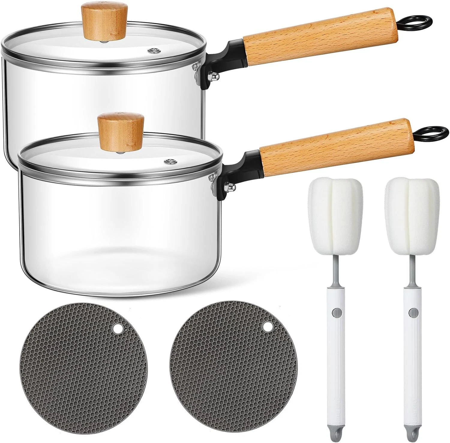 2 Sets Glass Pot for Cooking on Stove Kitchen Glass Cookware Clear Cooking Pot w