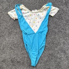 Stained VTG Girls 5T Leotard Ballet Gymnastic Polka Dot 1990s 1980s Blue White