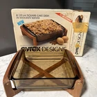 Vintage 1986 Pyrex Designs 8” Square Cake Dish W/wooden Server W/box Corning