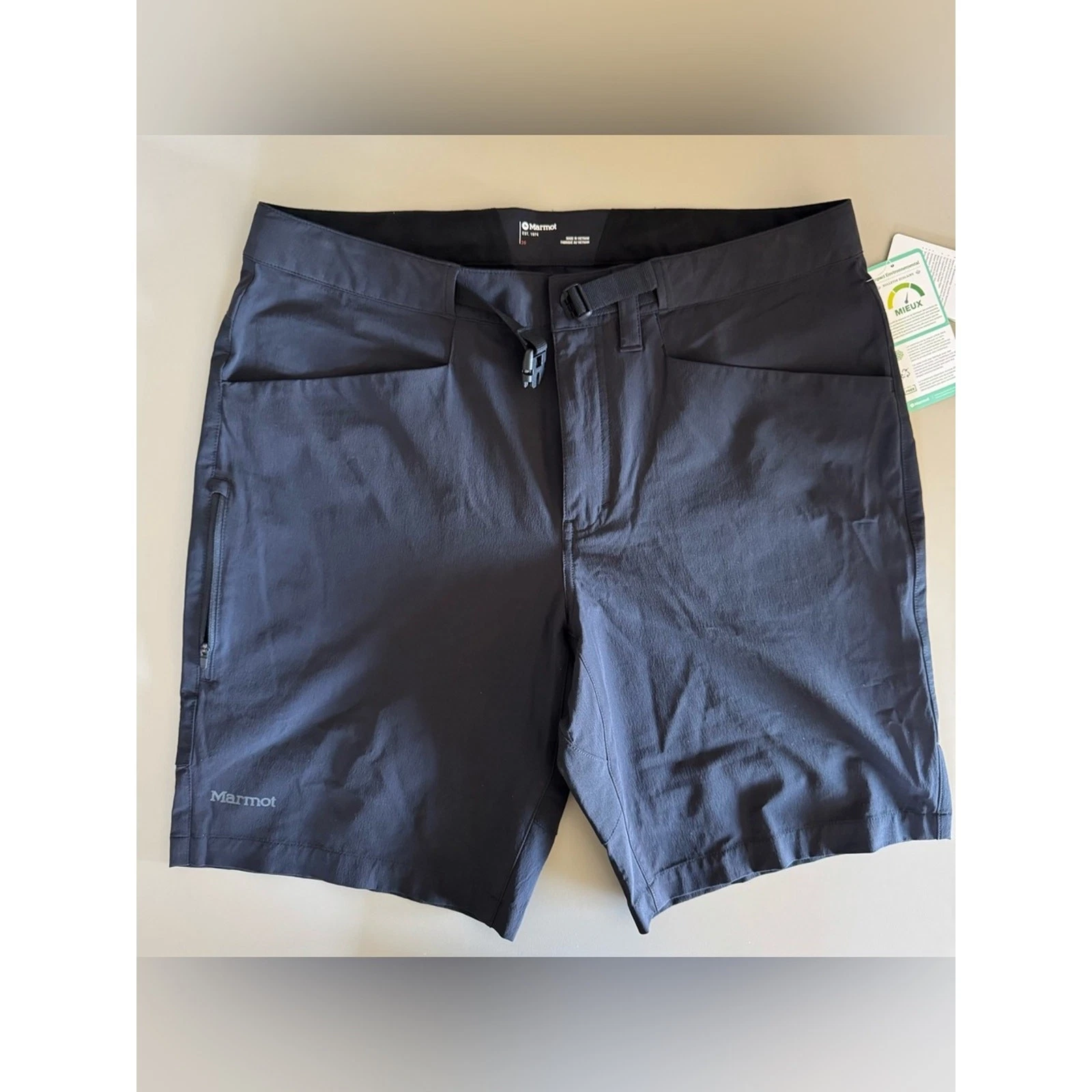 Marmot Men's Limantour Shorts Hiking Cargo Black Nylon Belted SZ 36 NWT