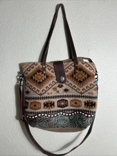 Myra Bag Large Crossbody Double Handle Western Southwest Cotton Leather 14x12x4
