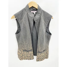 Basler Grey Ombre Animal Print Zip Up Sleeveless Vest Women's Size M-L