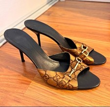Gucci GG Logo Leather Slide Sandals Open Toe ...