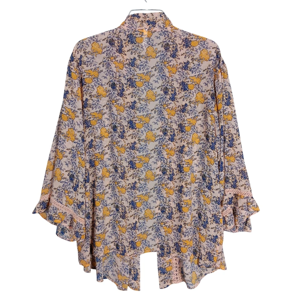 Kimono/Cardigan Xhilaration Bohemio Estampado Floral Talla M/L Floral Azul Amarillo Foto 4 de 4