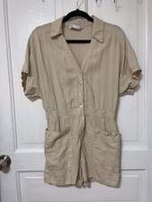 Zara Women  s Size Medium Linen Blend Shell Button Short Sleeve Romper