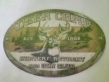 River's Edge Products "Deer Camp" Tin Sign Wall Decor Mancave Hunters Retreat