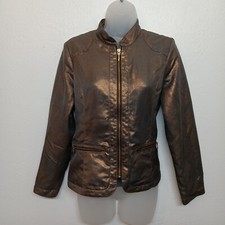 Chico's Jacket Size 0 US 4 Copper Bronze Iridescent Metallic Full Zip