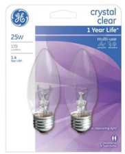 GE 25 Watt B Type Crystal Clear Multi-Use Light Bulbs 170 Lumens 76384 2-Bulb