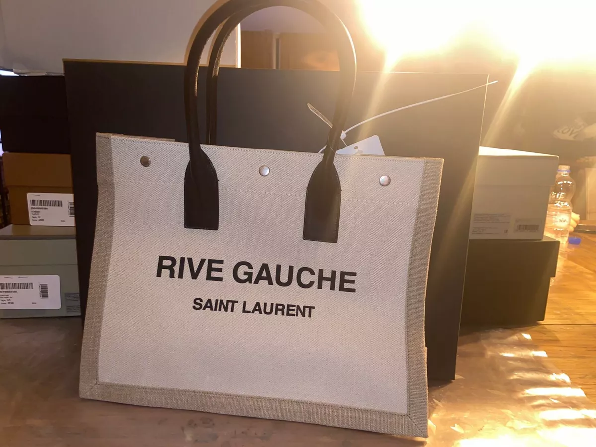 Saint Laurent Linen Rive Gauche Small Tote Bag