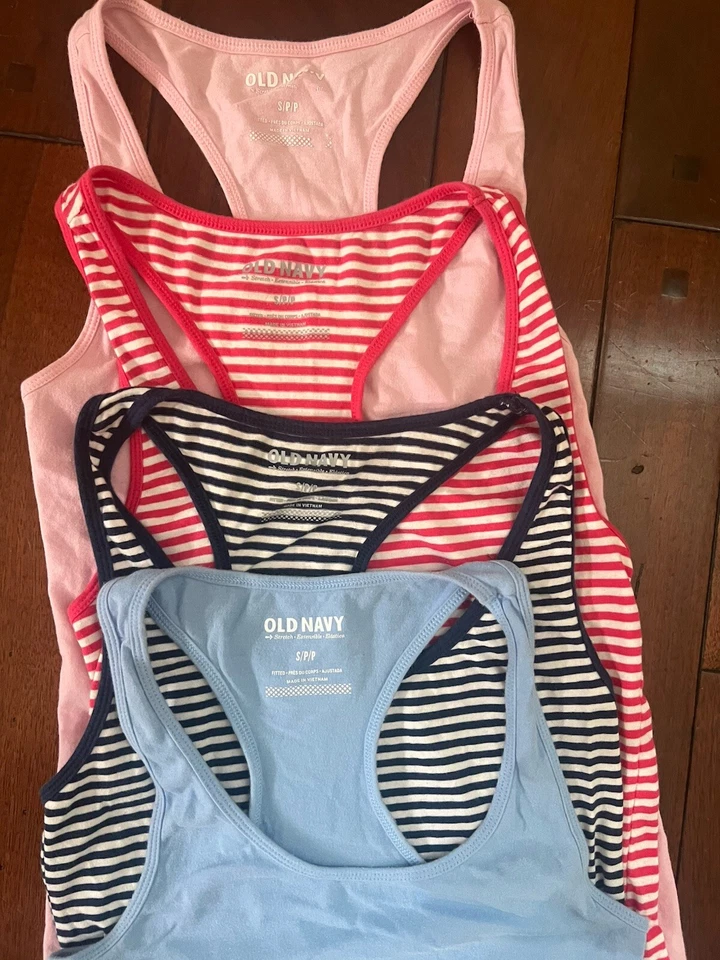 Lote de camisetas sin mangas para mujer Old Navy XS a rayas rosa azul elástico largas Foto 2 de 4