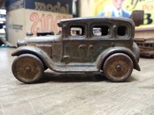 Vtg Cast Iron Blue Coupe Car Toy Arcade AC Williams Hubley? 4" Steel Wheels!