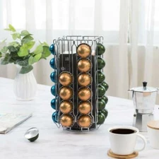 Silver Stainless Steel 360 Degree Rotating Coffee Pod and Sleeve Organizer Rack