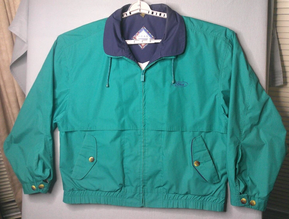VTG Ford Jacket Mens XL Teal 80s Retro Lined Vented Almond Button Coat 90s Y2K - Image 2 of 4