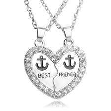 NEW Anchor Rhinestone Heart Best Friend 2 Pendants Necklace BFF Friendship