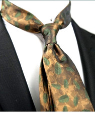 Classic Polka Dot leaf Brown Green JACQUARD WOVEN 100 Silk Men's Necktie Tie