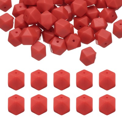 50Pcs Hexagonal Silicone Beads 14mm Geometric Loose Beads Bulk Rust Red