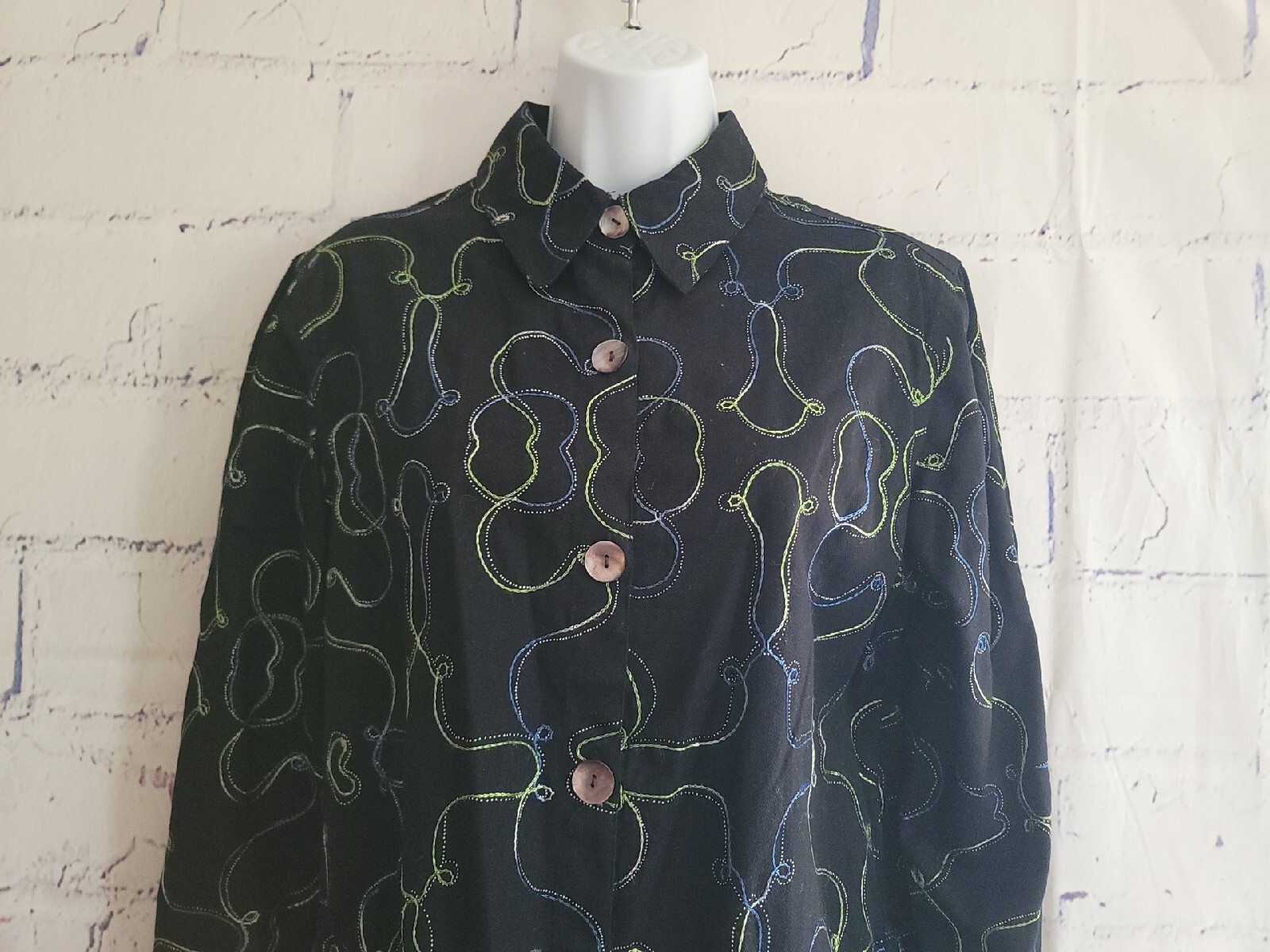 Choices Button Front Blouse Small Multicolor Embr… - image 3