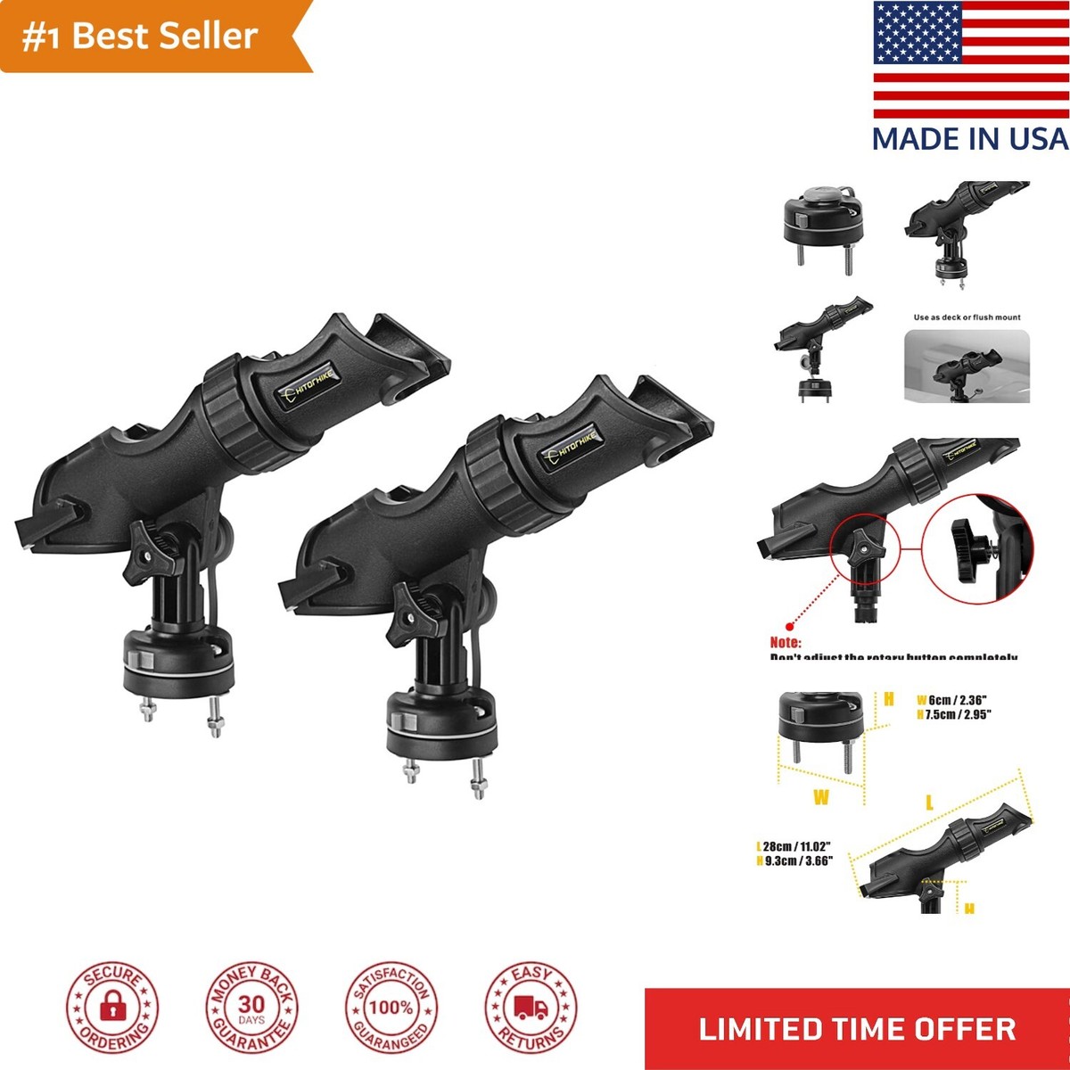 Universal Fishing Rod Holder Kit - 360-degree Adjustment - Kayak/Boat  Powerlock | eBay