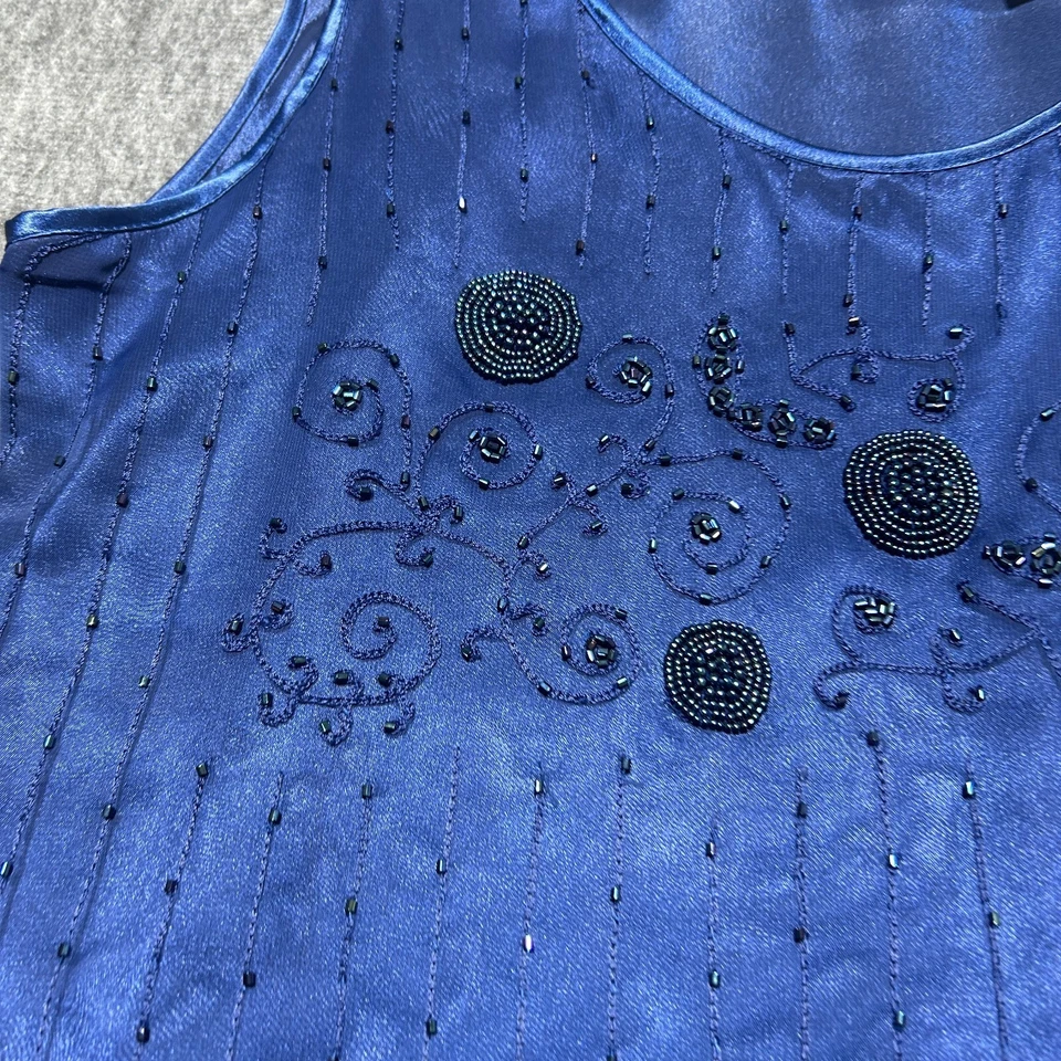 Conjunto de pijama Victorias Secret M/L pantalones sin mangas vintage azul marino transparente con cuentas Foto 3 de 4