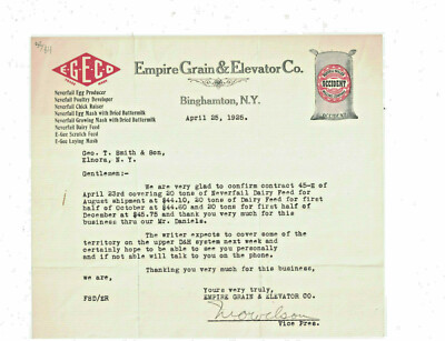 April 25 1925 Letter Empire & Elevator Co Binghamton NY From V President Signed