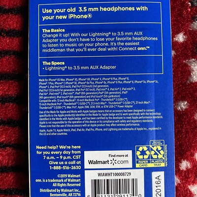 onn Lightning to AUX Adapter White for Apple iPhone