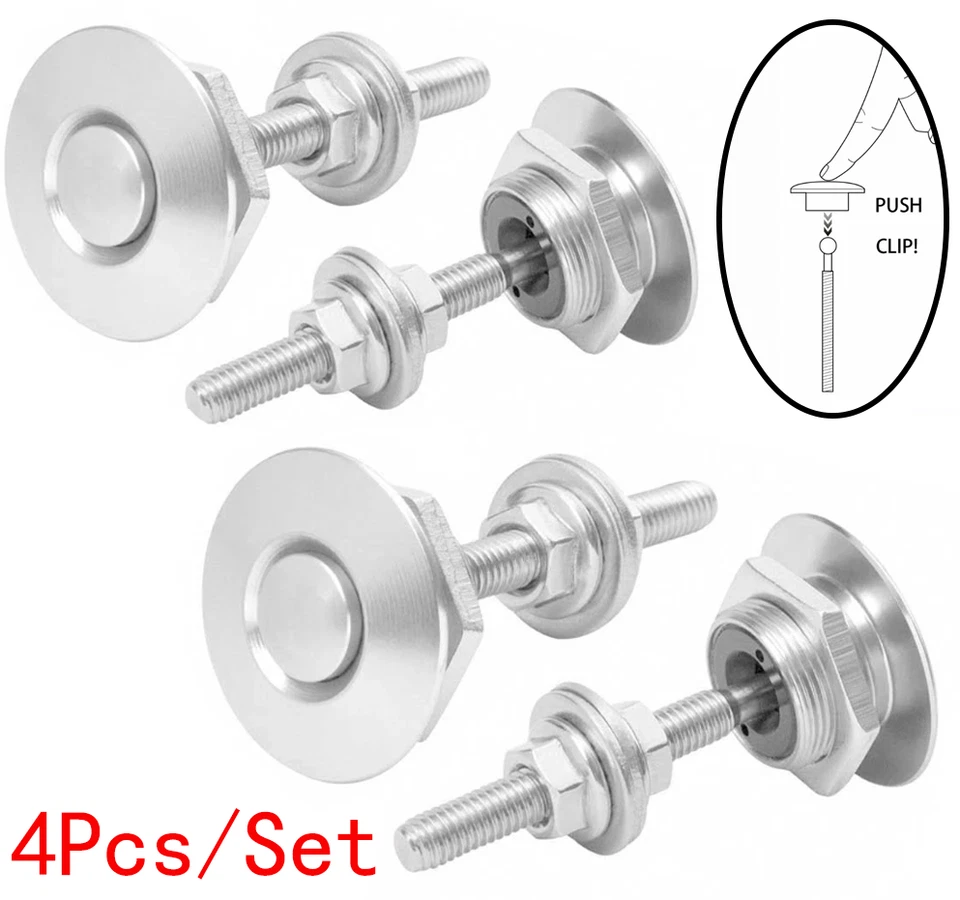 4X Push Button Quick Release Hood Bonnet Pins Lock Clip Car Bumper Latch Silver Foto 4 de 4