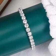 14K White Gold Plated 10Ct Round Cut Lab Created Diamond Tennis Bracelet 7"In