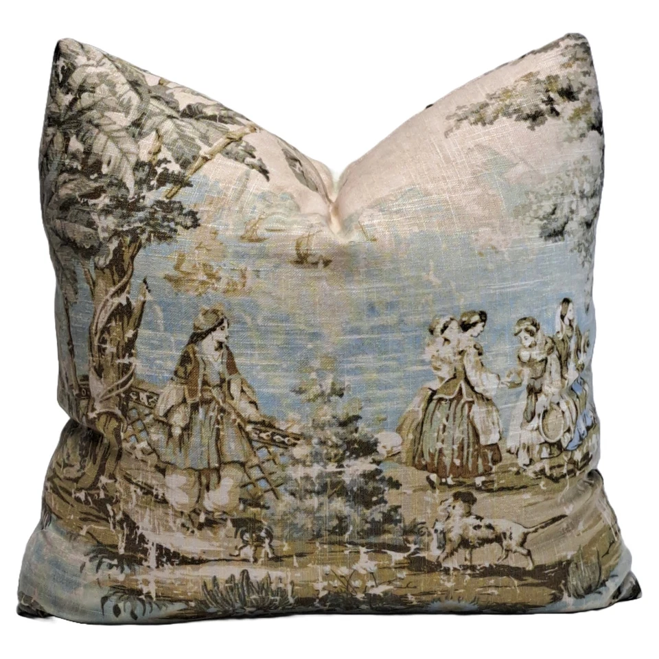 Capa de travesseiro decorativa Bosforus Toile 20"" linho azul - Imagem 2 de 4