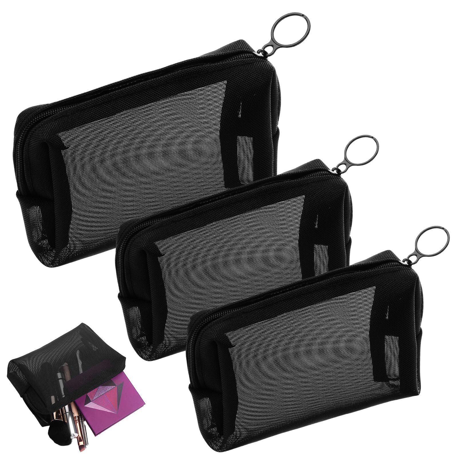 Mesh Zipper Pouch 3 PCS Tiny Cosmetic Bags Small Makeup Bag With Zipper Closu...