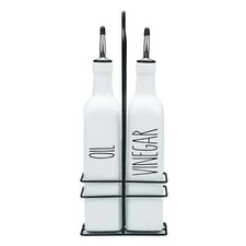 Heartland Home Ceramic Olive Oil & Vinegar Dispenser Set With Caddy (White)