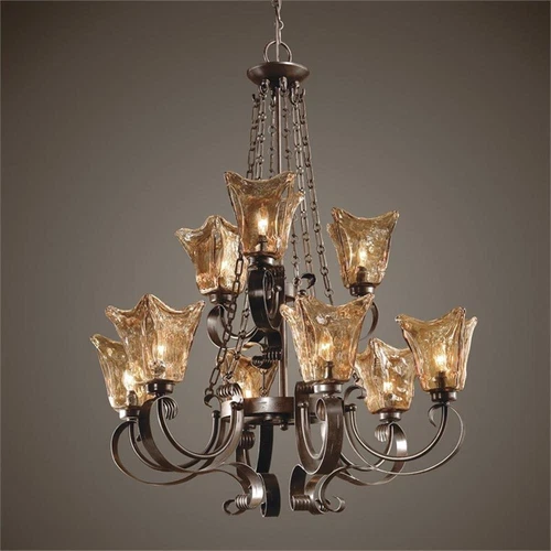 Uttermost Vetraio 9-Light Metal Brass and Glass Chandelier in Oil Rubbed Bronze - Picture 2 of 2