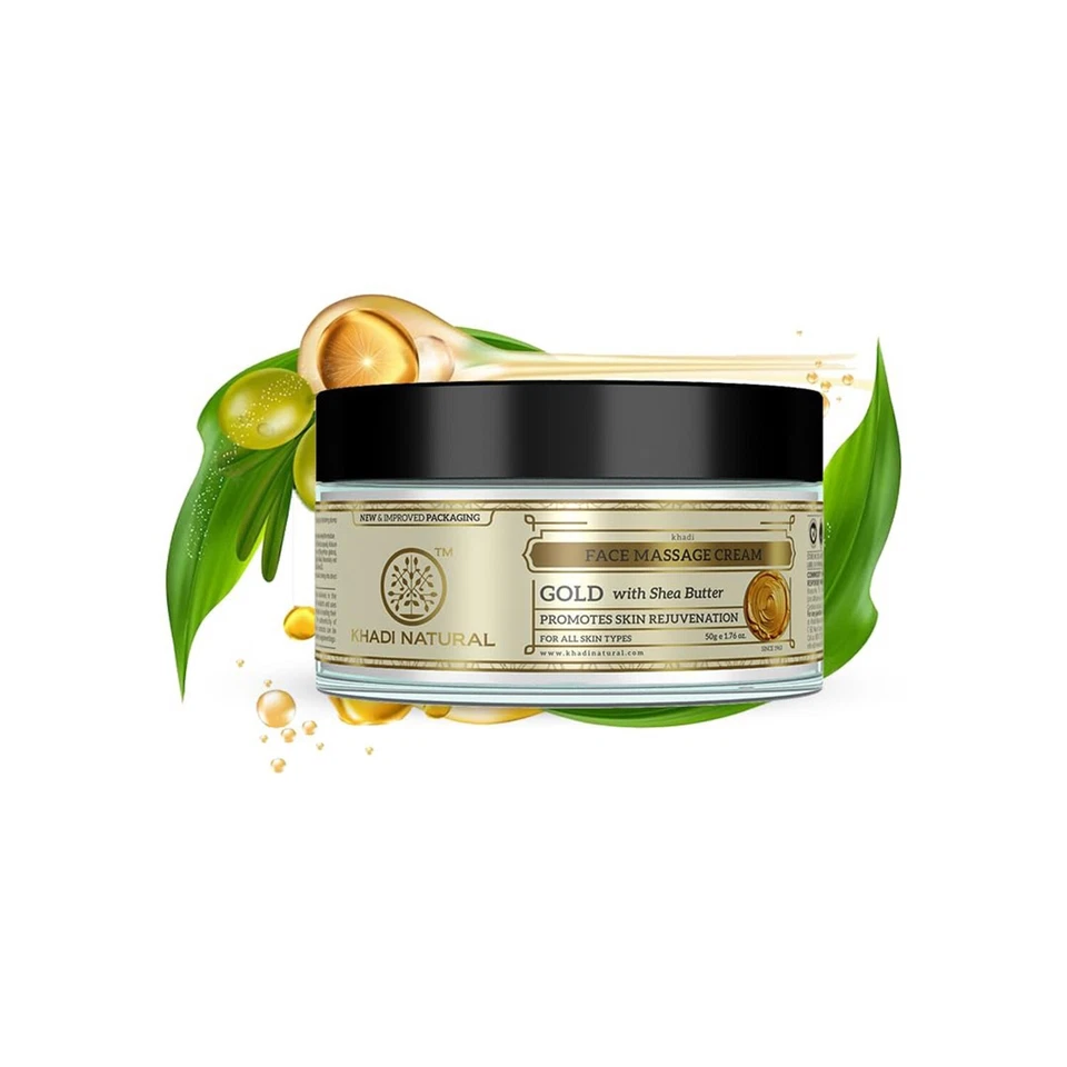 Khadi Gold Herbal Facial Massage Cream with Shea Butter 50 gm - Image 2 of 3