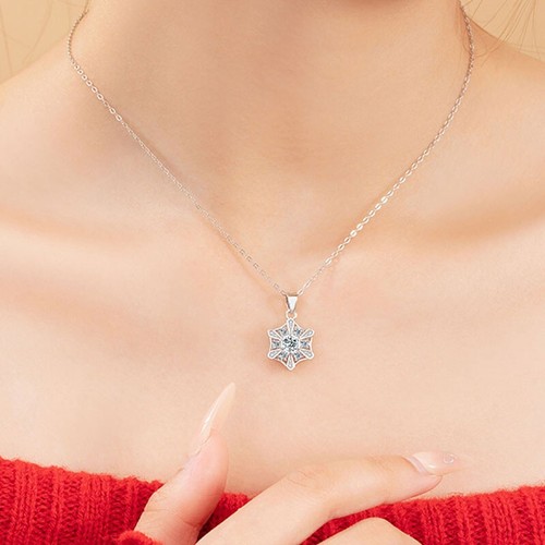 Charming 925 Sterling Silver Snowflake Rotatable Pendant Necklace Gifts - Picture 5 of 6