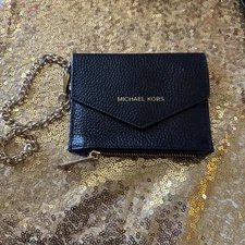 Michael Kors Women’s Black Leather Envelope Chain Strap Wallet