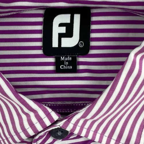 FJ FootJoy Purple & White Striped Logo Short Sleeve Golf Polo Shirt Men's Large - Picture 3 of 5