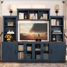 Blue Wall Unit Entertainment Center with Charging Station USB Storage TV Stand