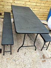 CASARIA Folding Table & 2 Bench Set 180cm Black