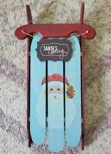 Christmas Santa Claus Sled Wall Hanging Decor. Red/ Turquoise, Holiday