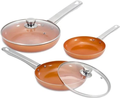 MAXELLPOWER JUEGO DE 3 SARTENES ANTIADHERENTES 2 TAPAS COLOR COBRE COPPER PAN AP - Imagen 1 de 6