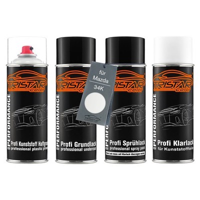 Autolack Spraydosen Set für Kunststoff für Mazda 34K Crystal White Perl Metallic
