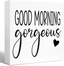 Good Morning Gorgeous Sign Wood Block,Funny Bathroom Signs Wooden Box White