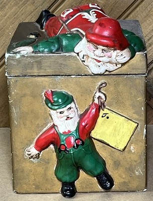 Vtg RARE Evil Elf Ceramic Painted Christmas Box Trinkets Cookie Jar 6-3/4  READ