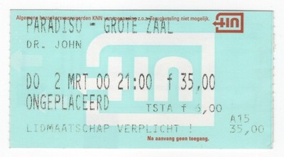 Dr John 3/2/00 Amsterdam Netherlands Paradiso Rare Ticket Stub