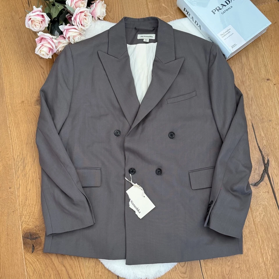 Zara x Nanushka Mens Grey Wool Collared Lined Limited Ed Blazer size 54 UK 44 - Image 3 of 4